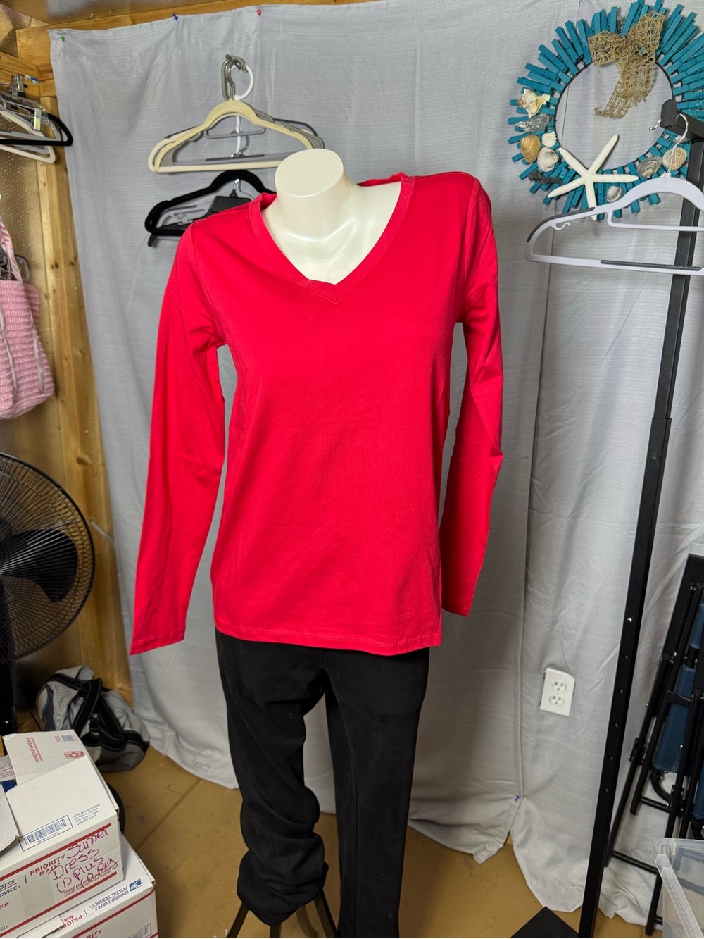 NWOT Zenana Ruby Red V Neck Long Sleeve Top